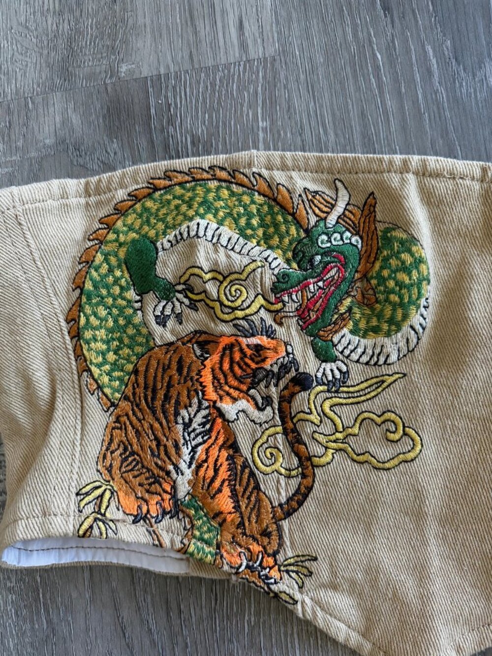 Nasty Gal Beige Dragon & Tiger Embroidered Corset Tube Top | Size 0 - Picture 2 of 6